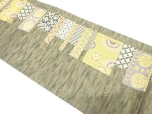 金糸　枡に花・古典柄織り出し　袋帯